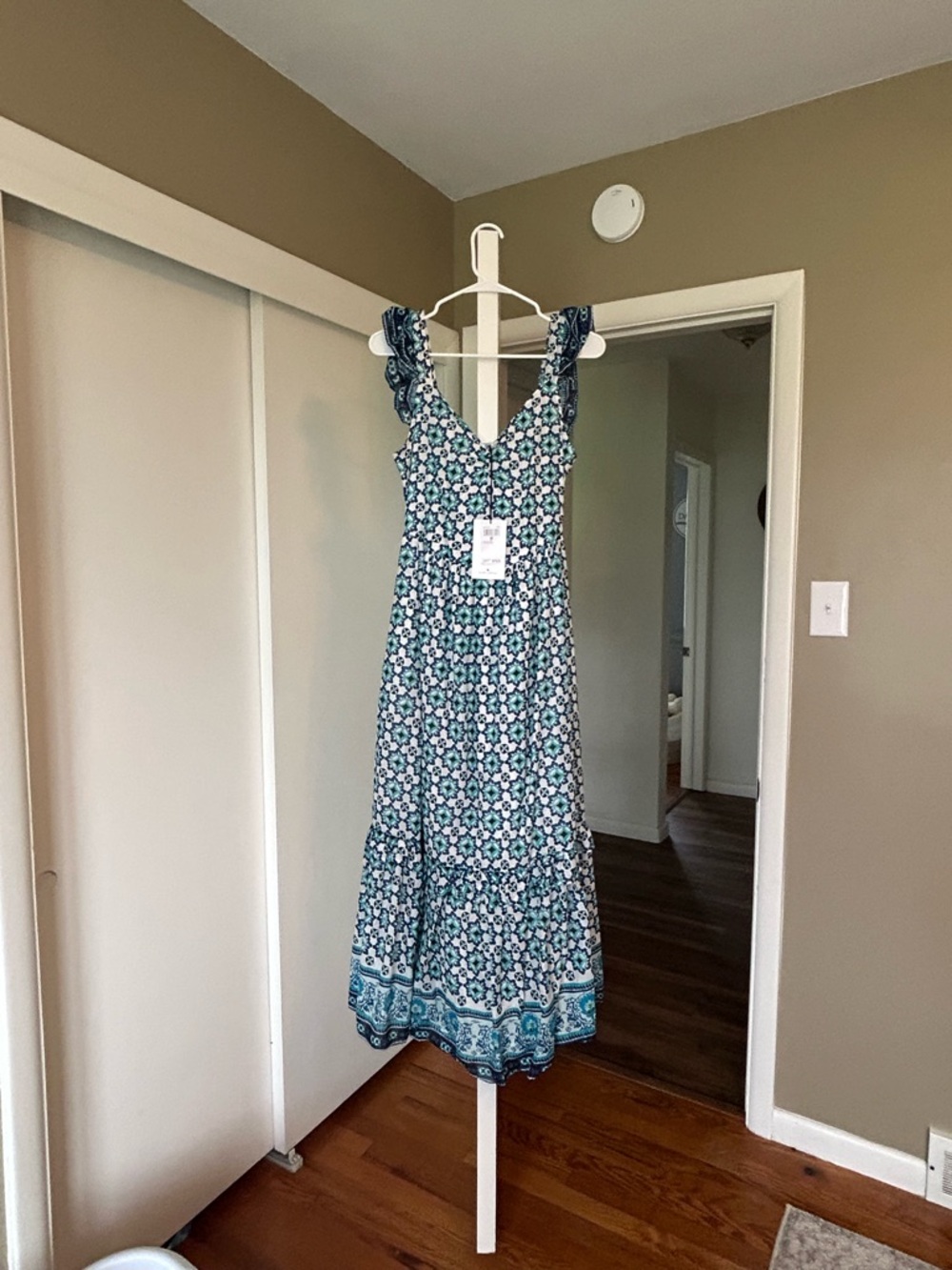 Lucky Brand Teal Floral Maxi Dress with Ruffle Straps